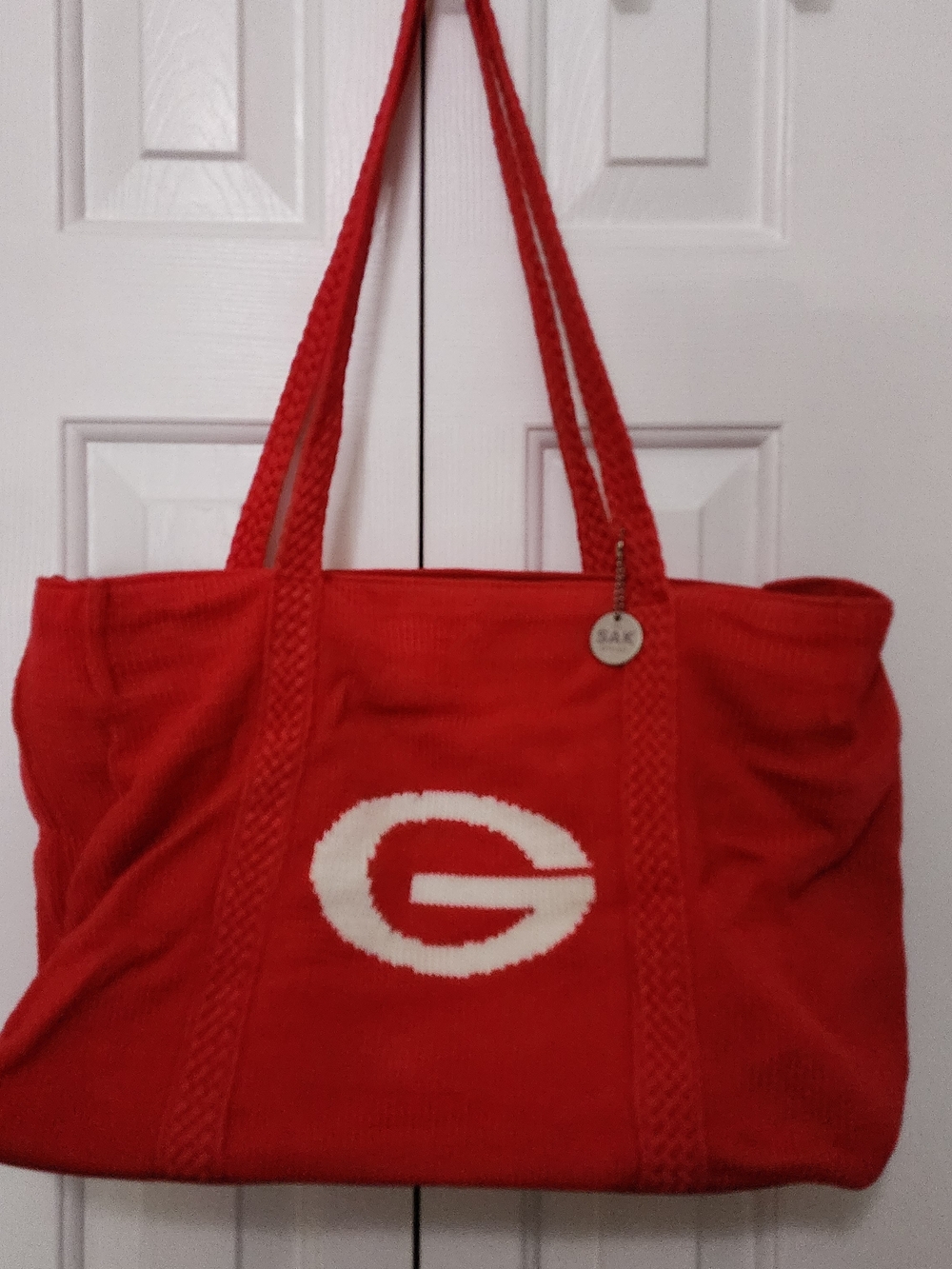 The Sak Red Knit Tote with White University Of Georgia Logo